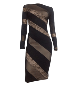 Tan & Black Sheer Lace Dress