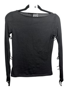 Versus Versace black strappy sleeve top XS long sleeve designer shirt front view